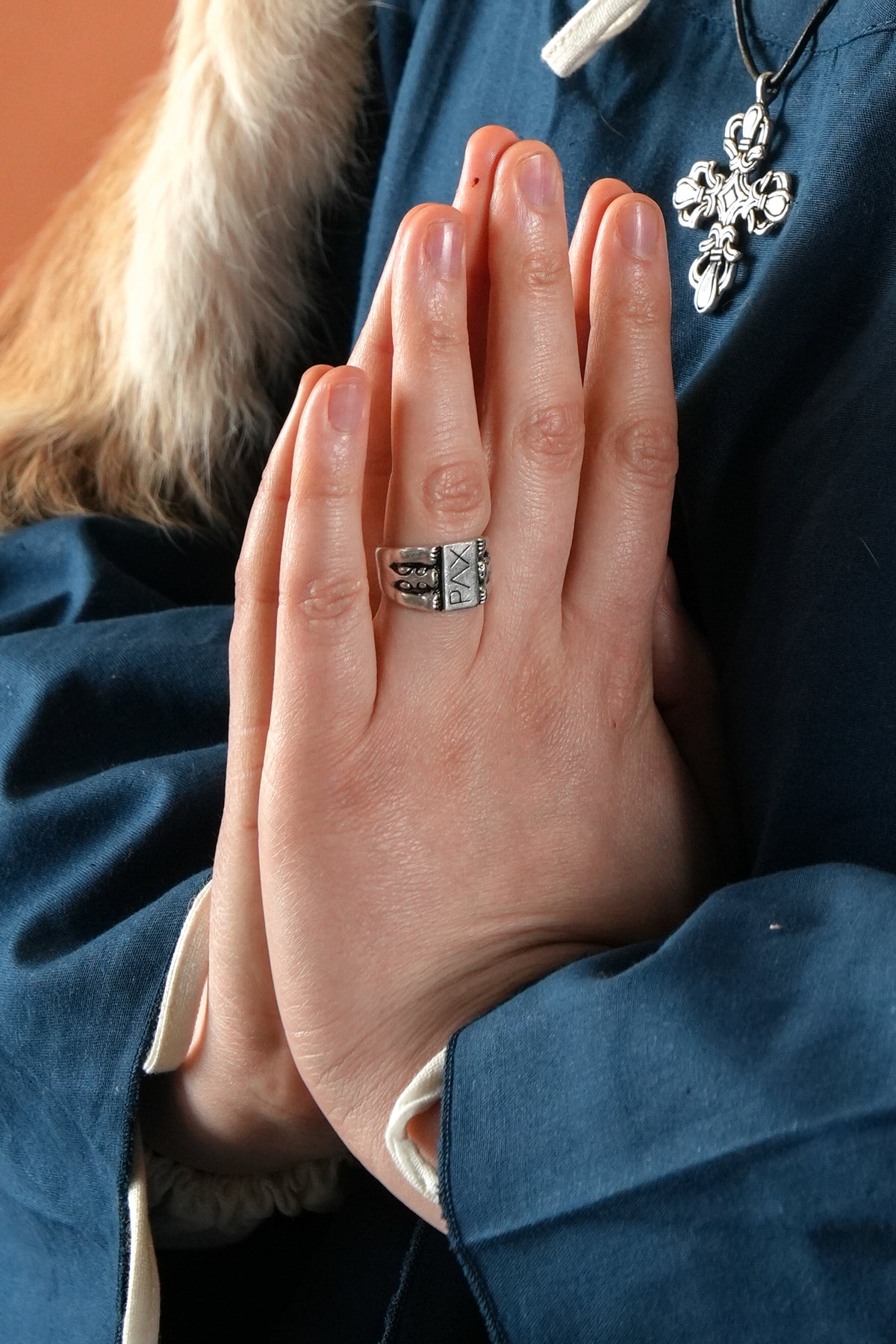 Medieval ring Peace, silvered bronze