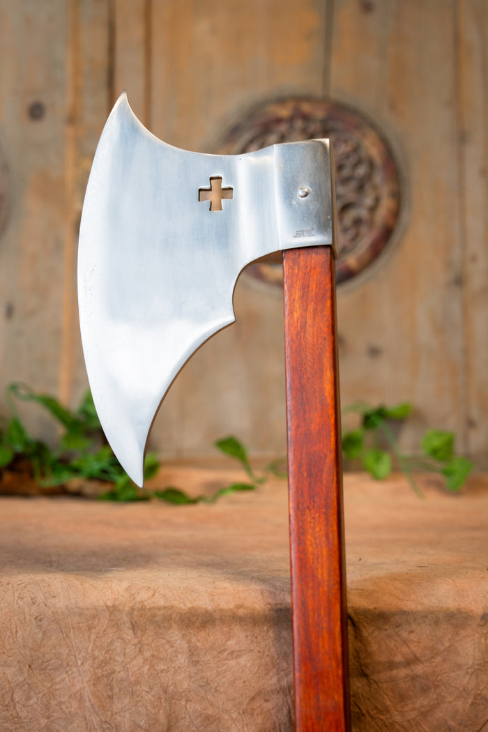 Late medieval battle axe with cross, semi-sharp