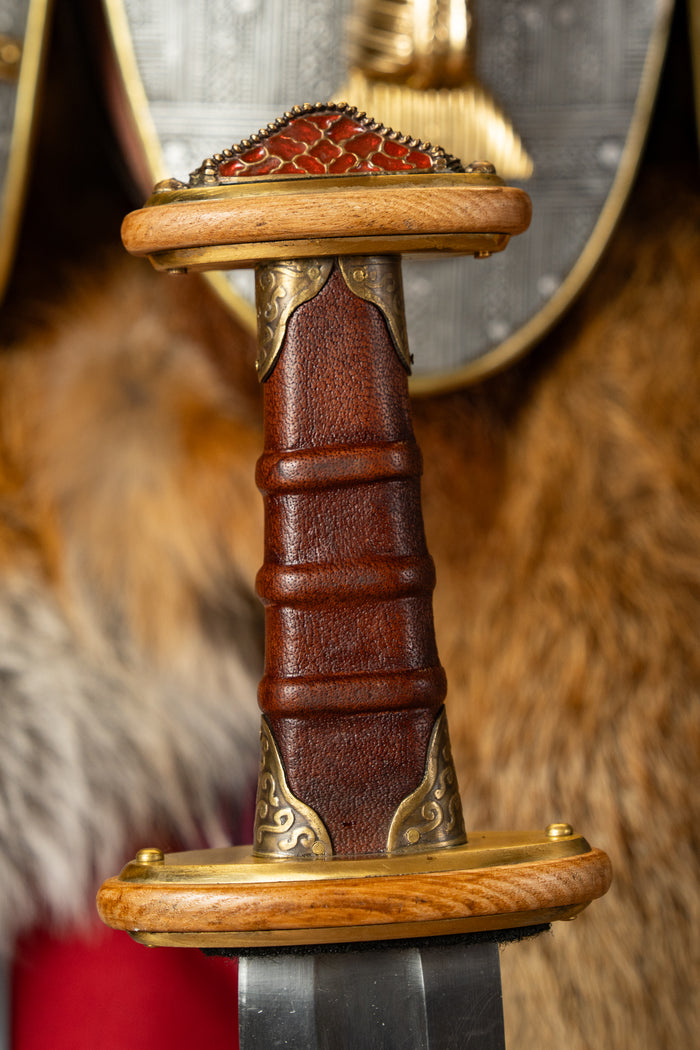Sutton Hoo sword with enamel, semi-sharp