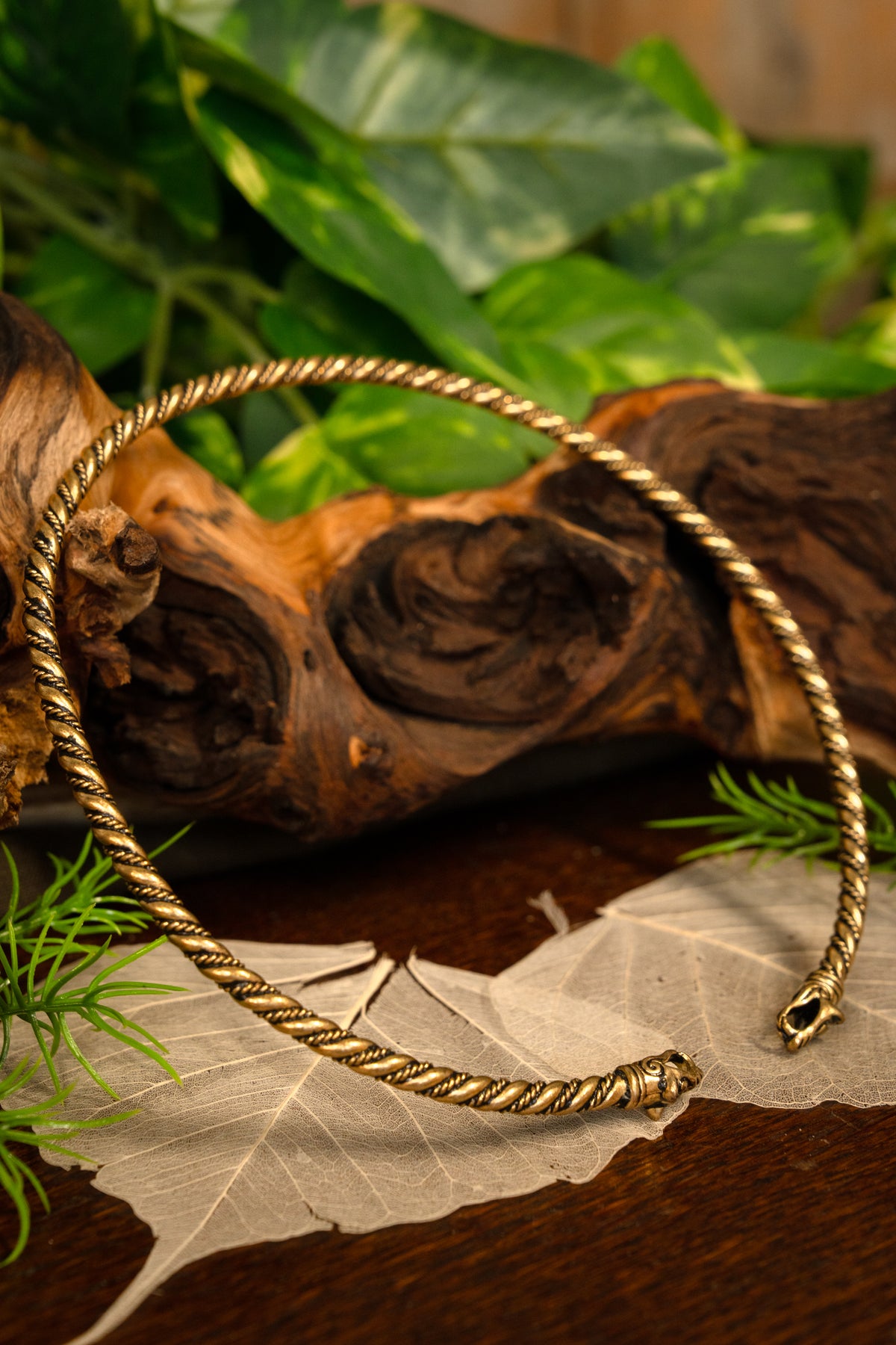 Viking torque with wolf heads, bronze