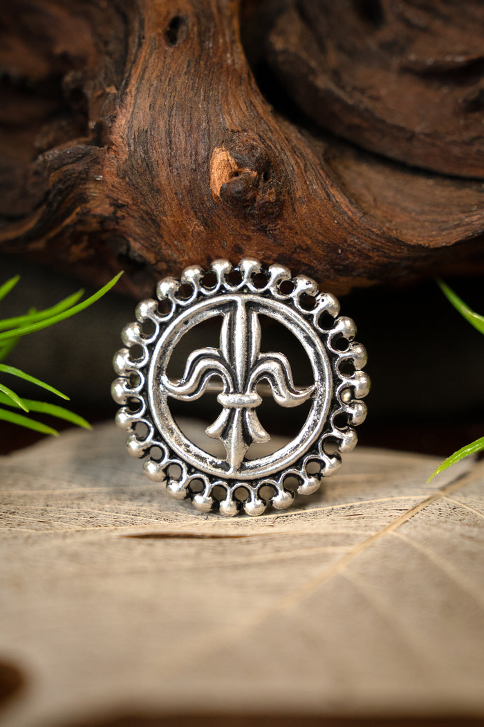Medieval pilgrim brooch Fleur-de-Lys, Walsingham, 15th century, silvered bronze