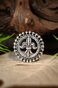 Medieval pilgrim brooch Fleur-de-Lys, Walsingham, 15th century, silvered bronze