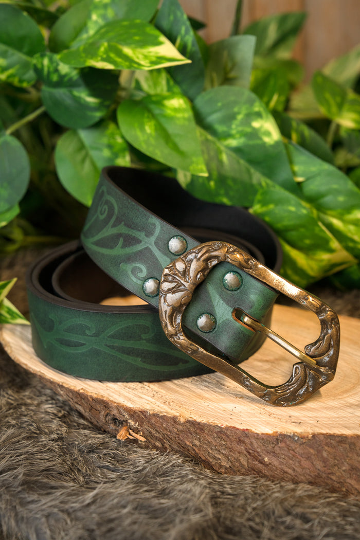 Leather belt Aranel, green, 130 cm