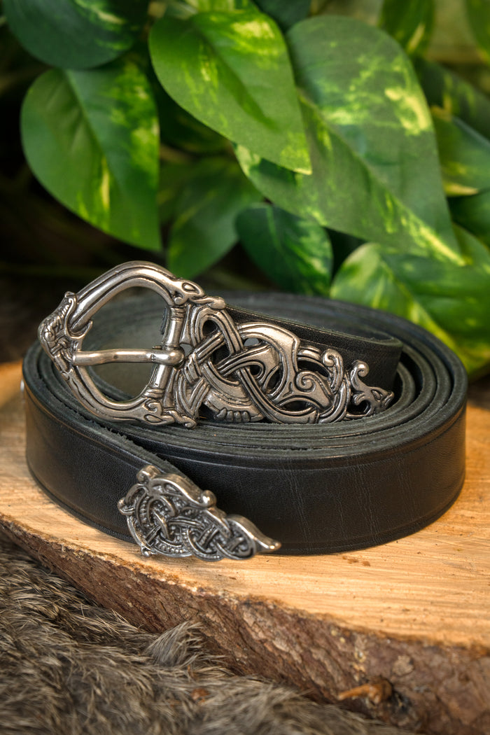 Ringerike Viking belt deluxe, black, silvered, 165 cm