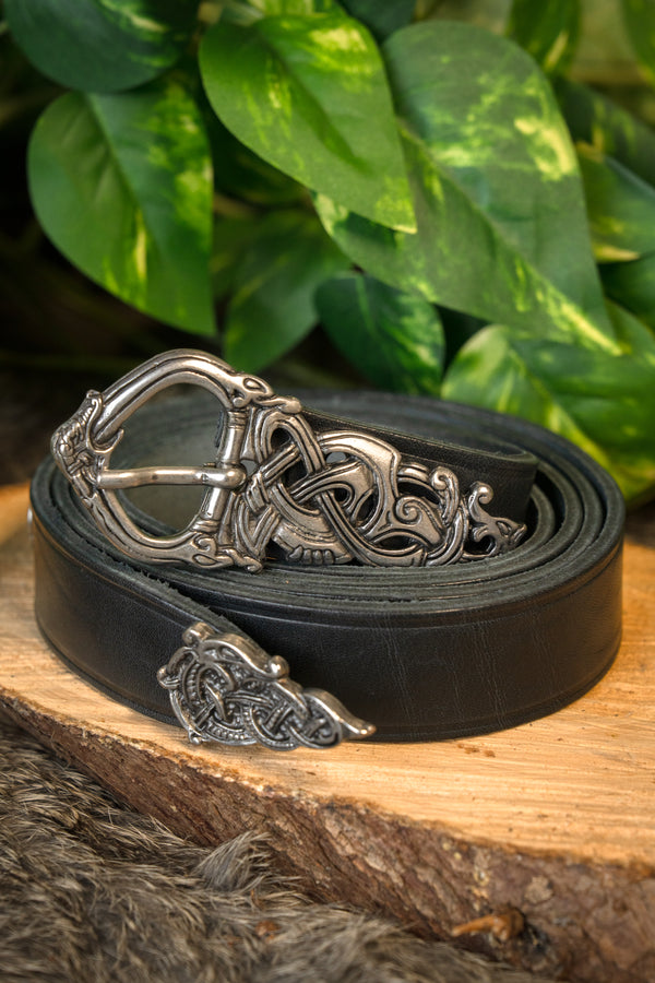 Ringerike Viking belt deluxe, black, silvered, 165 cm