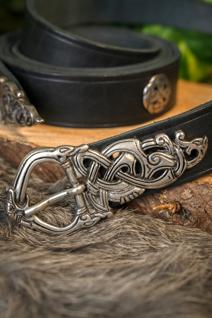 Ringerike Viking belt deluxe, black, silvered, 165 cm