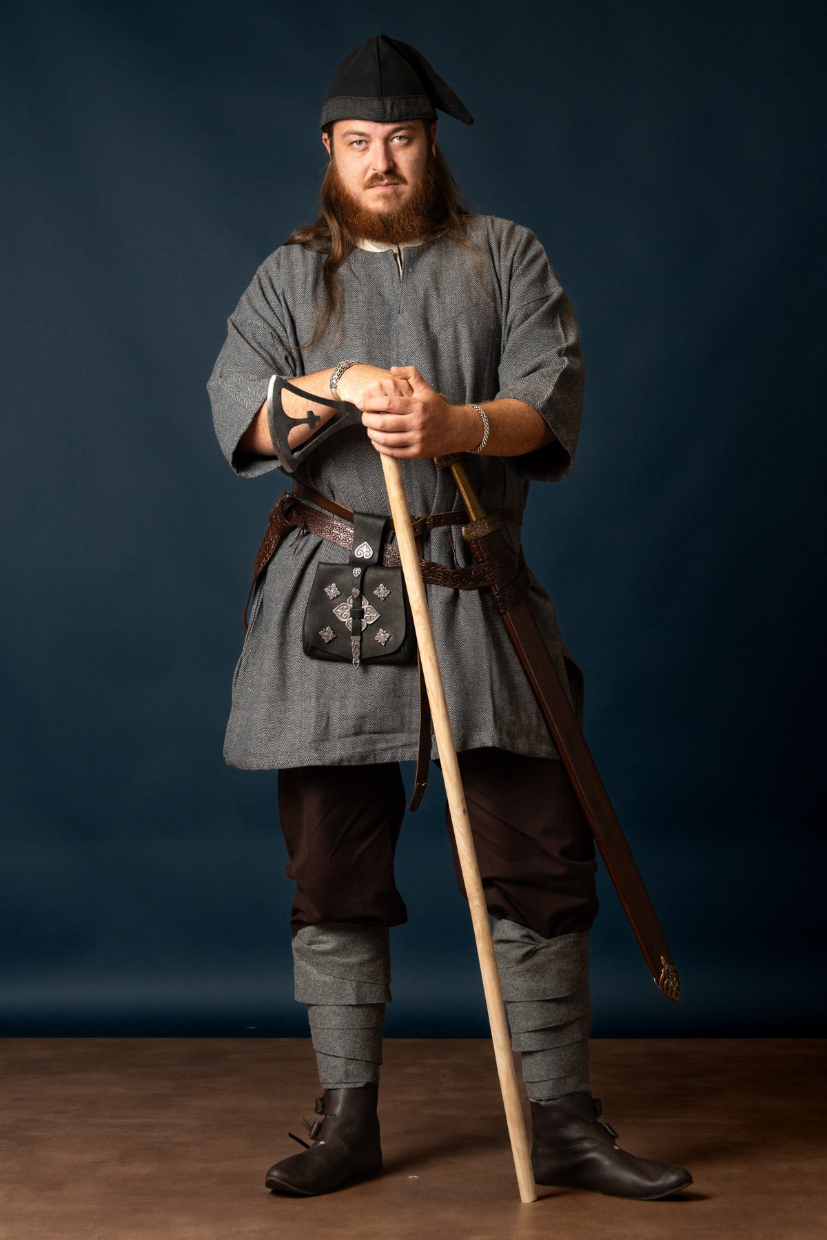Viking tunic Arvis, herringbone pattern, Storm grey