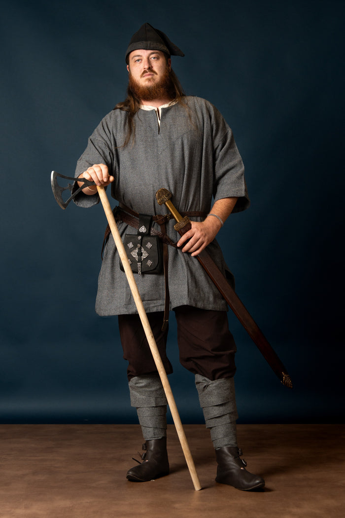 Viking tunic Arvis, herringbone pattern, Storm grey