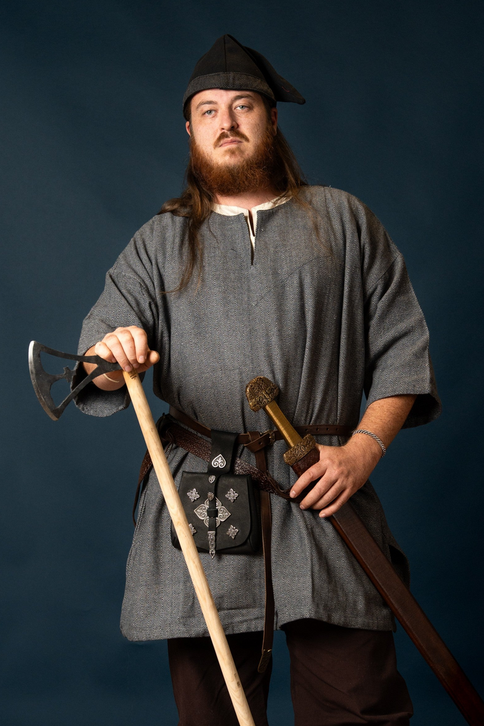 Viking tunic Arvis, herringbone pattern, Storm grey