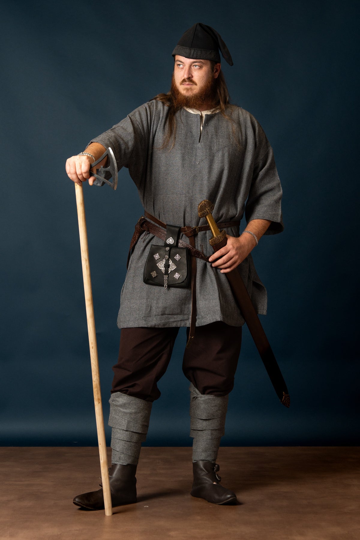 Viking tunic Arvis, herringbone pattern, Storm grey