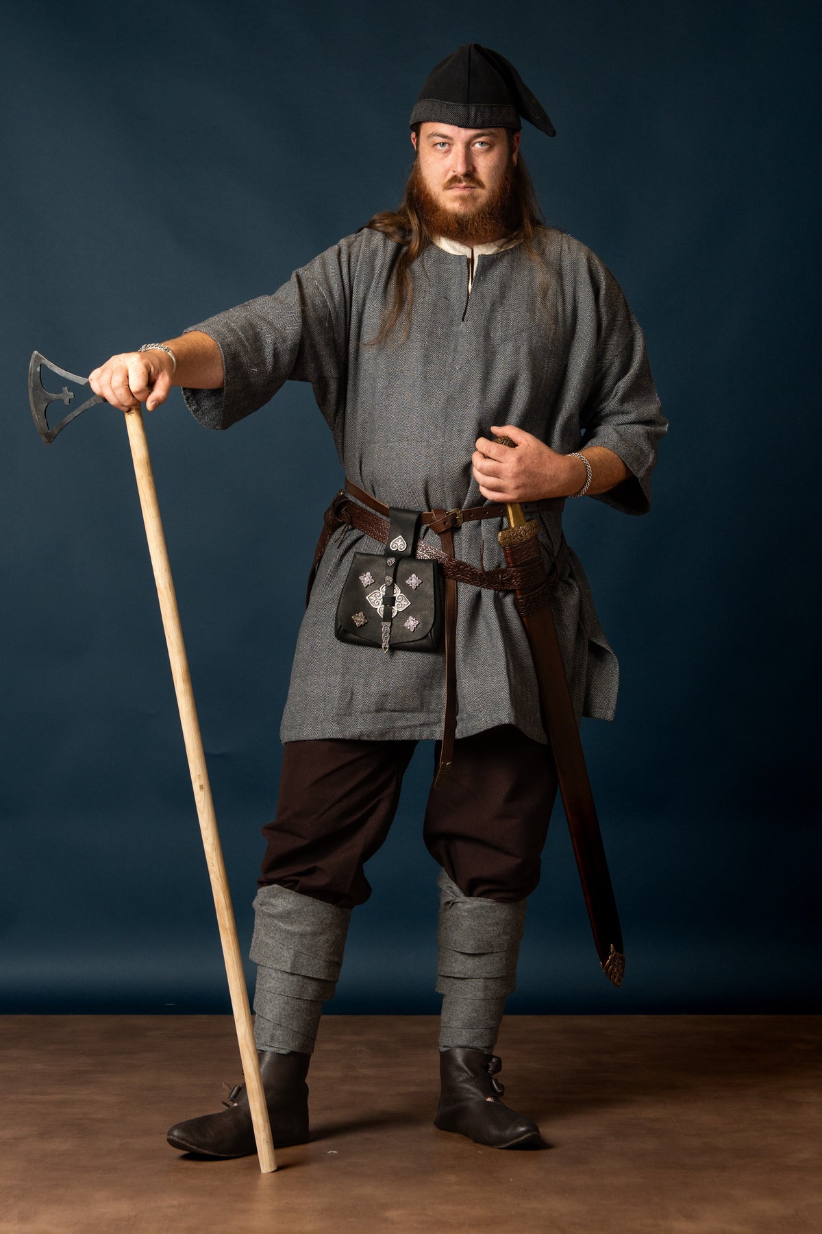 Viking tunic Arvis, herringbone pattern, Storm grey