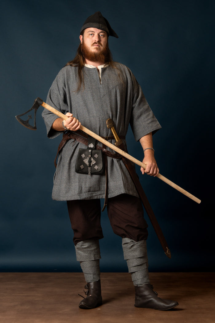 Viking tunic Arvis, herringbone pattern, Storm grey