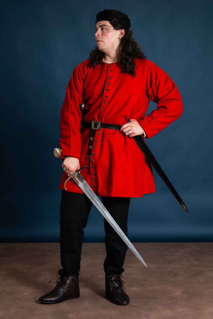 Late medieval houppelande, red, wool