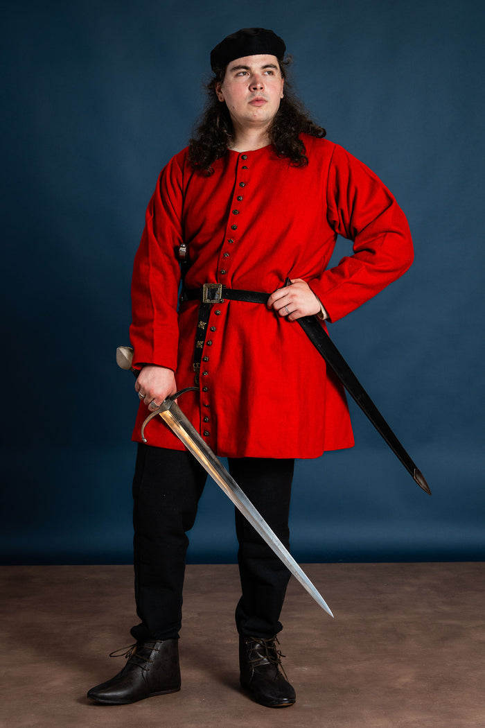 Late medieval houppelande, red, wool