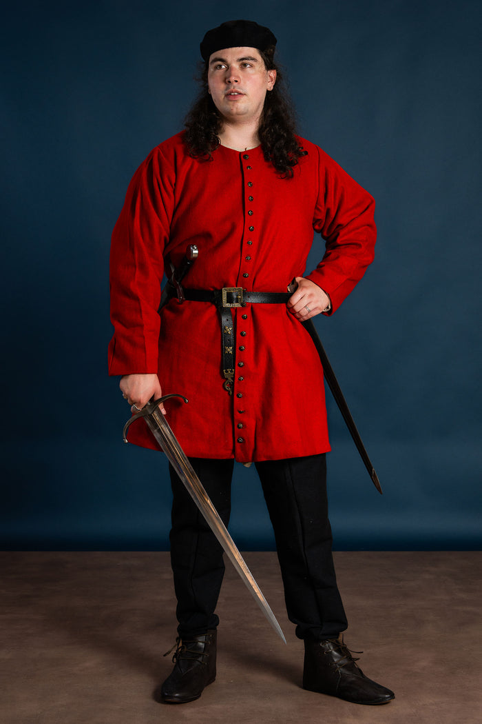 Late medieval houppelande, red, wool