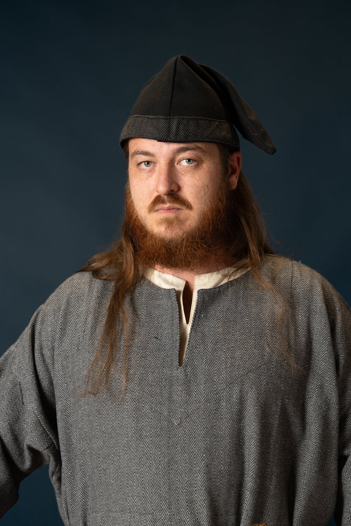 Viking tunic Arvis, herringbone pattern, Storm grey