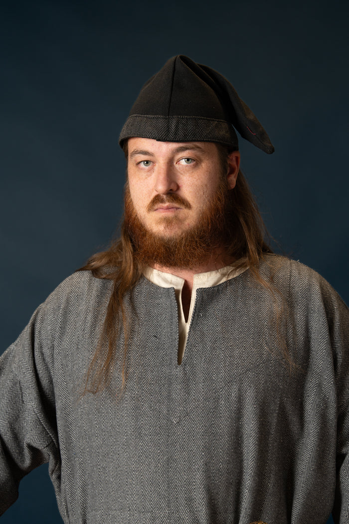 Viking tunic Arvis, herringbone pattern, Storm grey