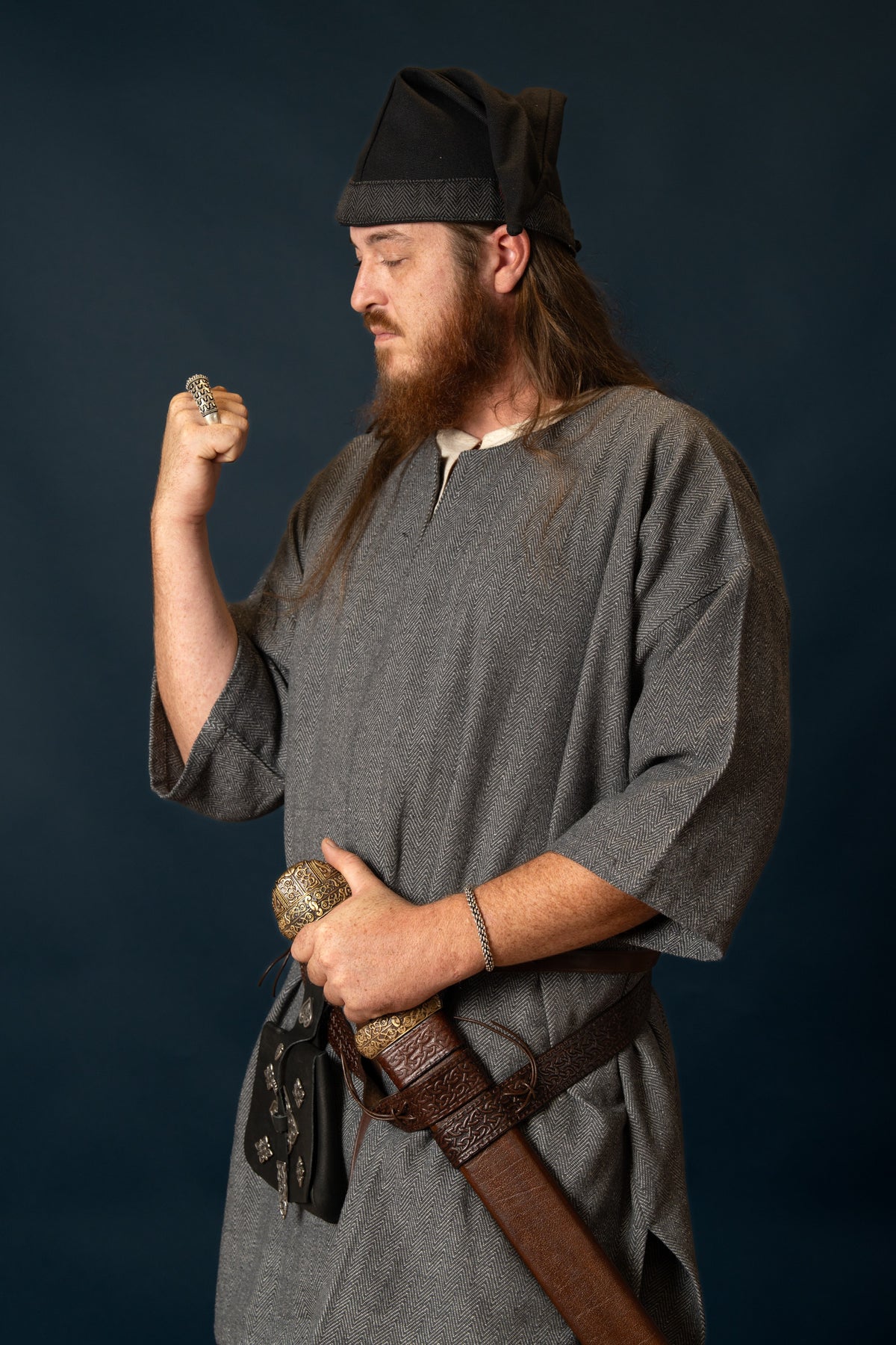 Viking tunic Arvis, herringbone pattern, Storm grey