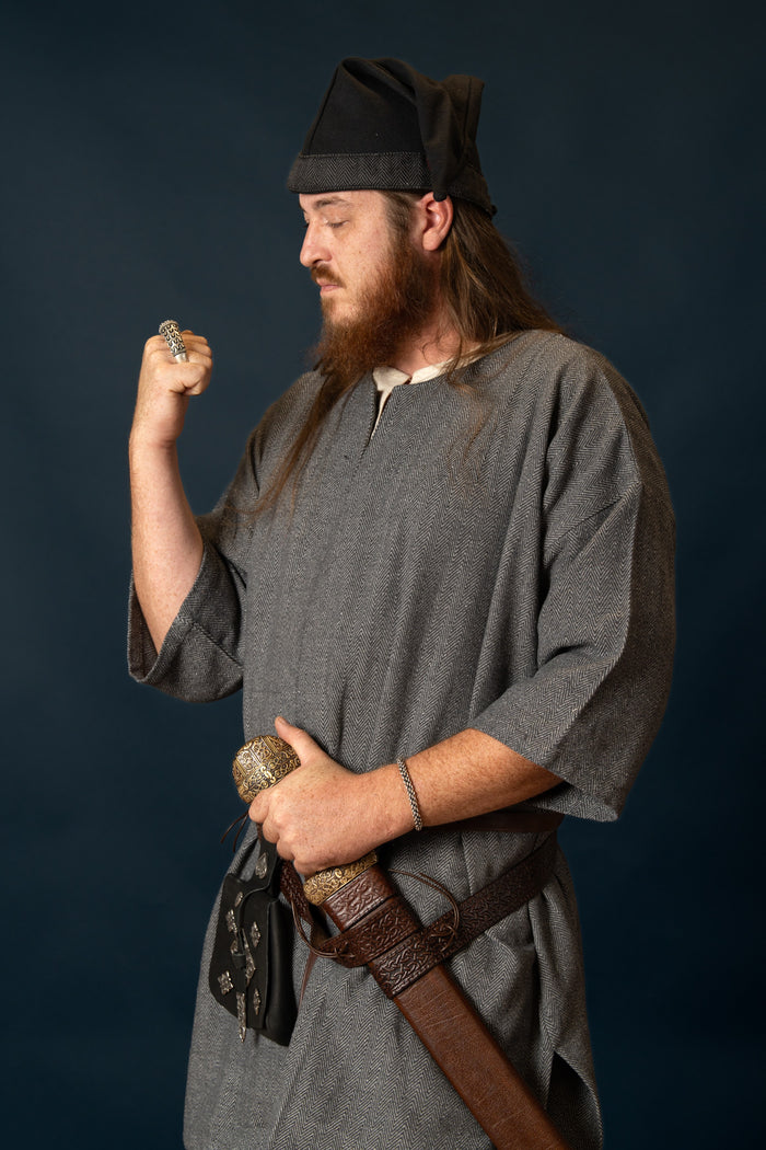 Viking tunic Arvis, herringbone pattern, Storm grey