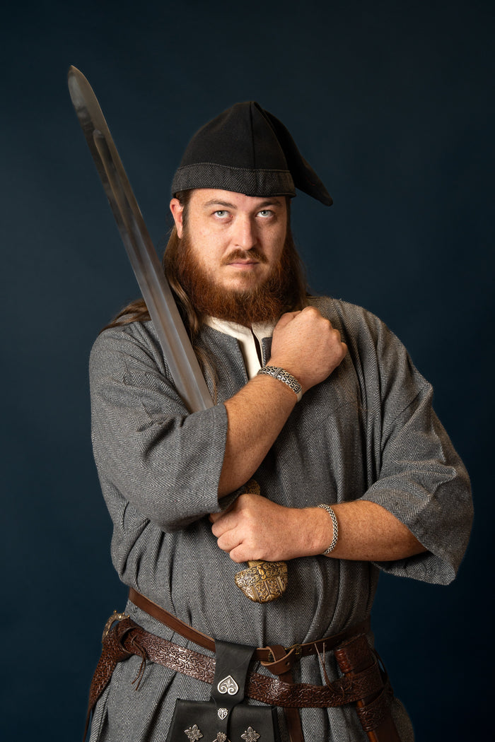 Viking tunic Arvis, herringbone pattern, Storm grey