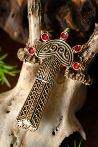 Enamelled Merovingian hinged fibula, bronze