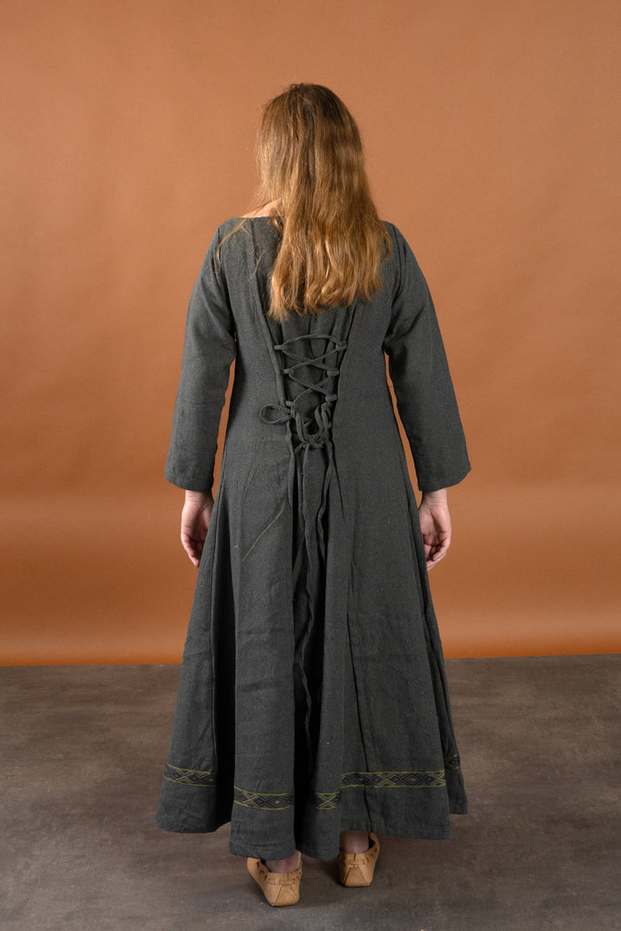 Medieval dress Estrid with herringbone pattern, nature grey