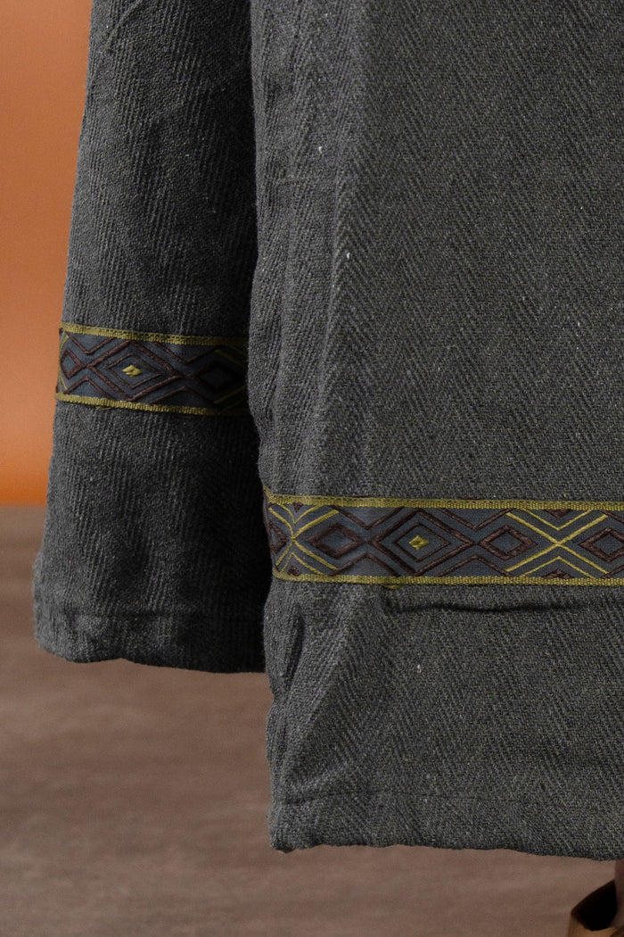 Medieval dress Estrid with herringbone pattern, nature grey