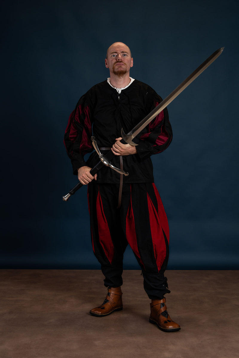 Spodnie landsknechckie, czerwono-czarne