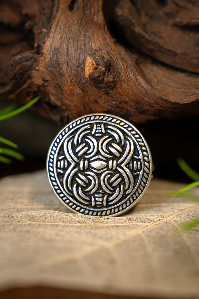 Birka disc fibula Borre style, silvered bronze