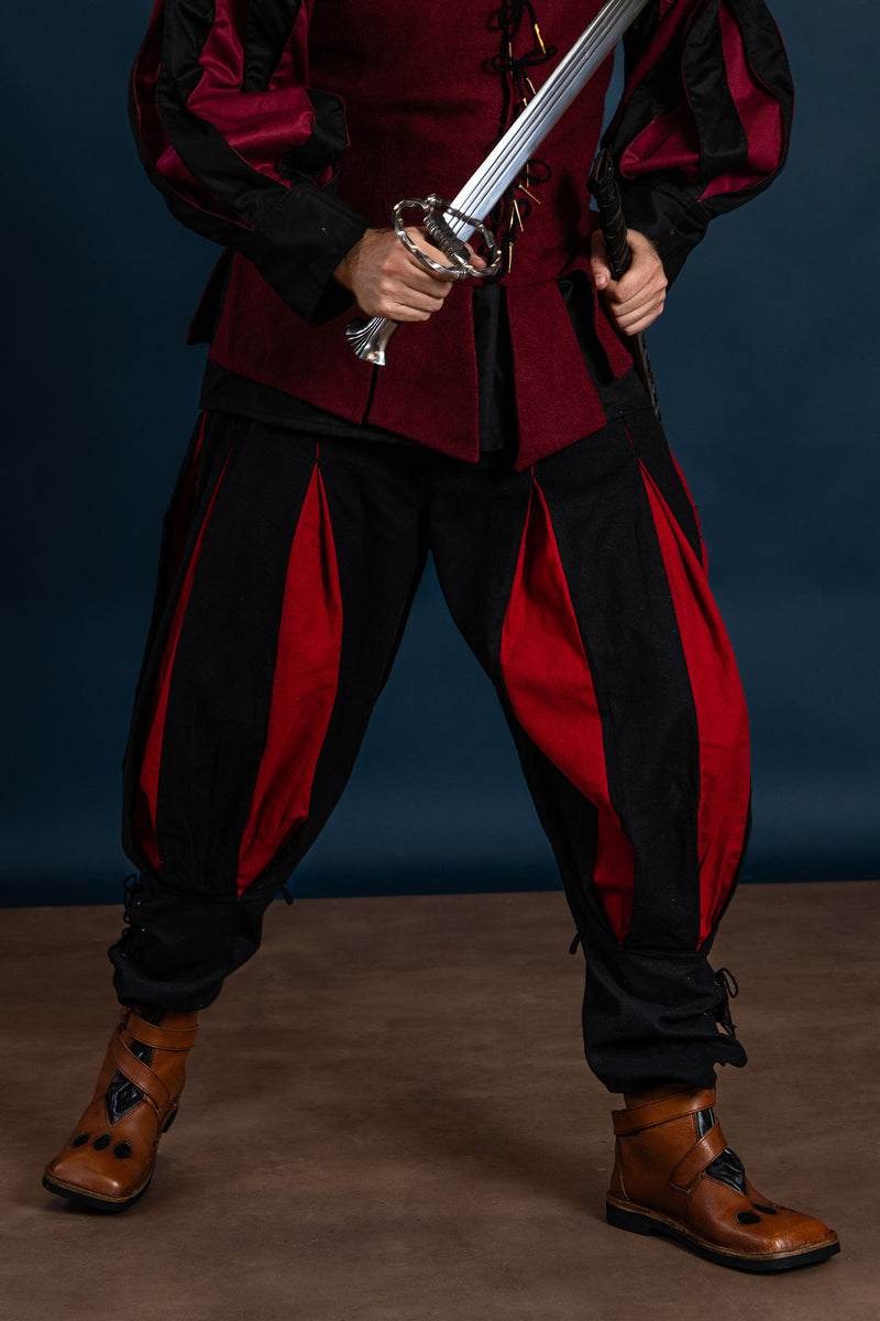 Spodnie landsknechckie, czerwono-czarne