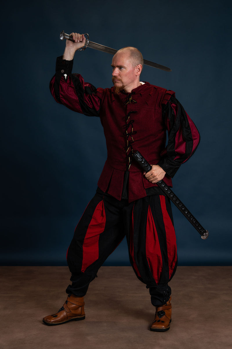 Spodnie landsknechckie, czerwono-czarne