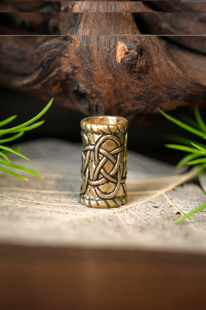 Cylindrical beard bead, bronze