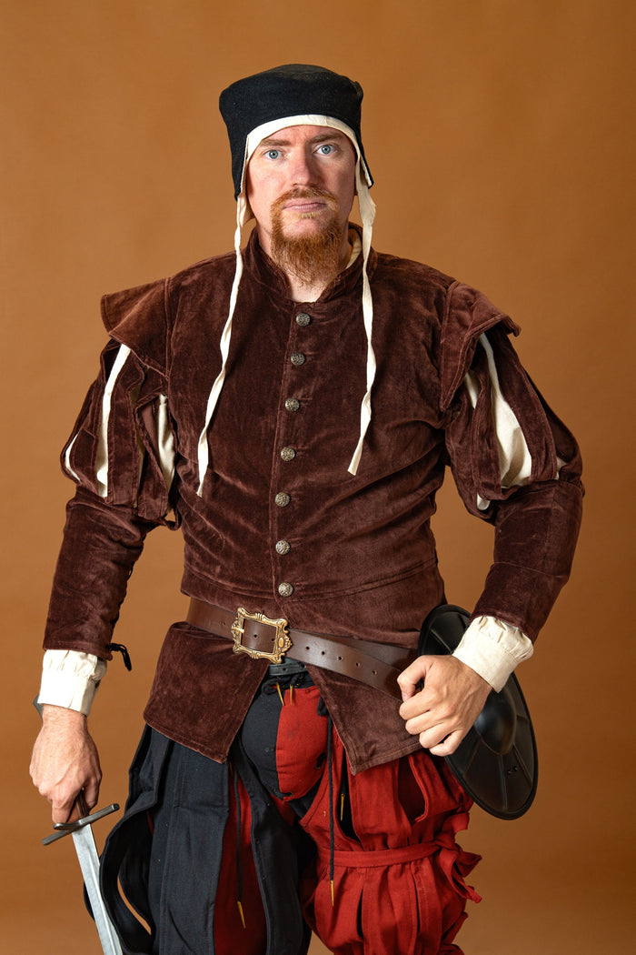 Doublet with open sleeves, red-brown