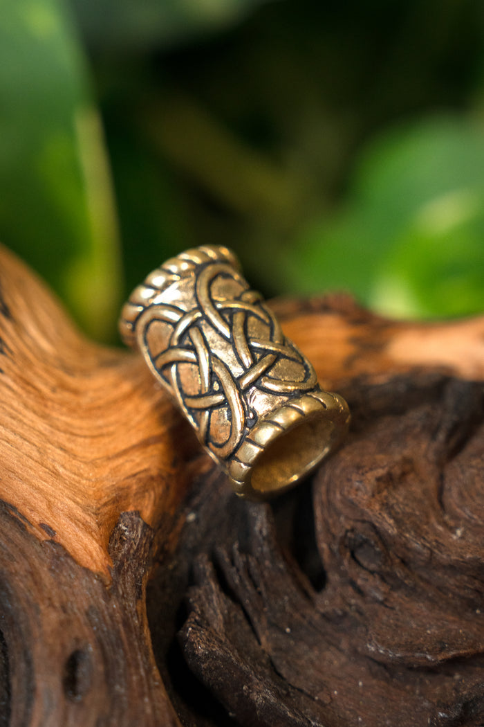 Cylindrical beard bead, bronze