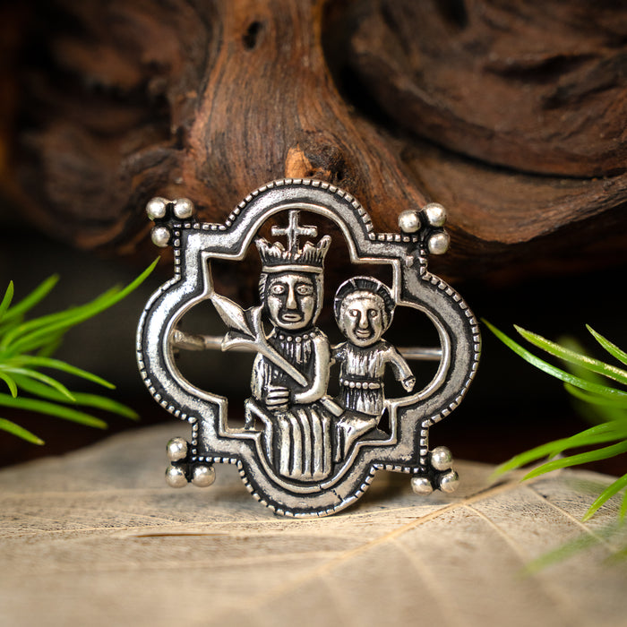 Medieval brooch Madonna, silvered bronze