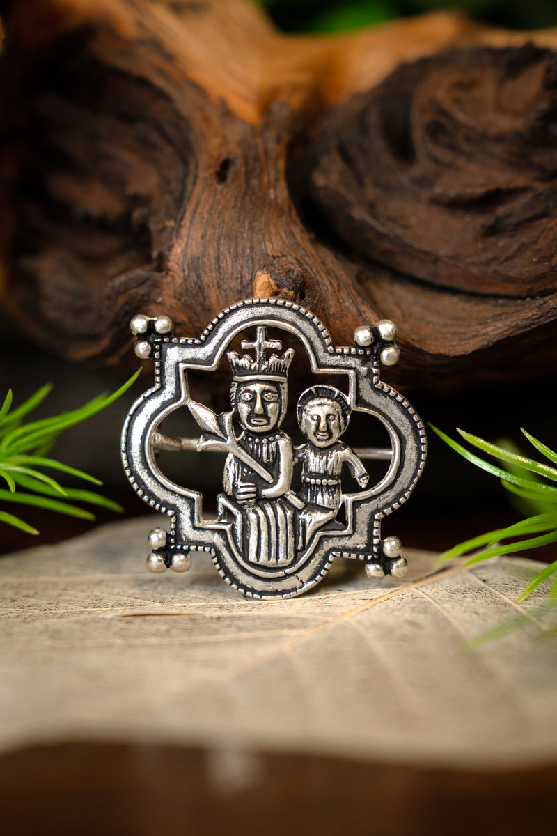 Medieval brooch Madonna, silvered bronze