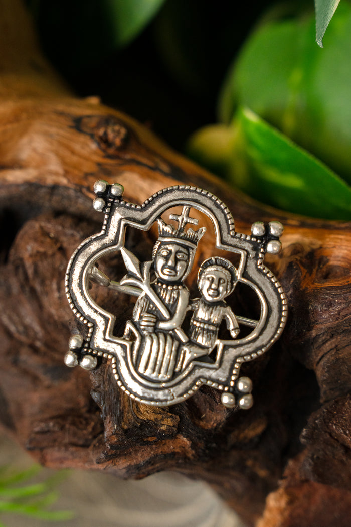 Medieval brooch Madonna, silvered bronze