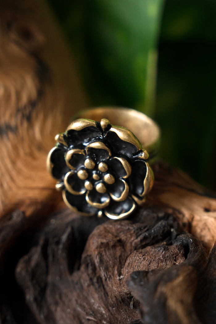 Renaissance rose ring, bronze