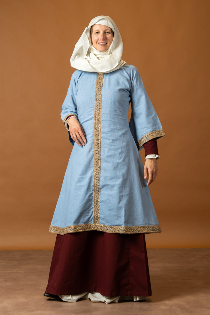 Overtunic (dalmatica / guarnacca) Matilde, cotton-linen mix, blue