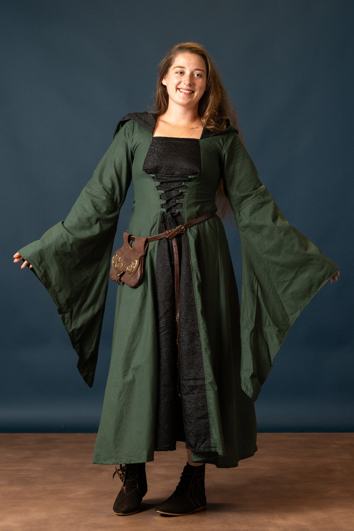 Medieval dress Ophelia, green-black