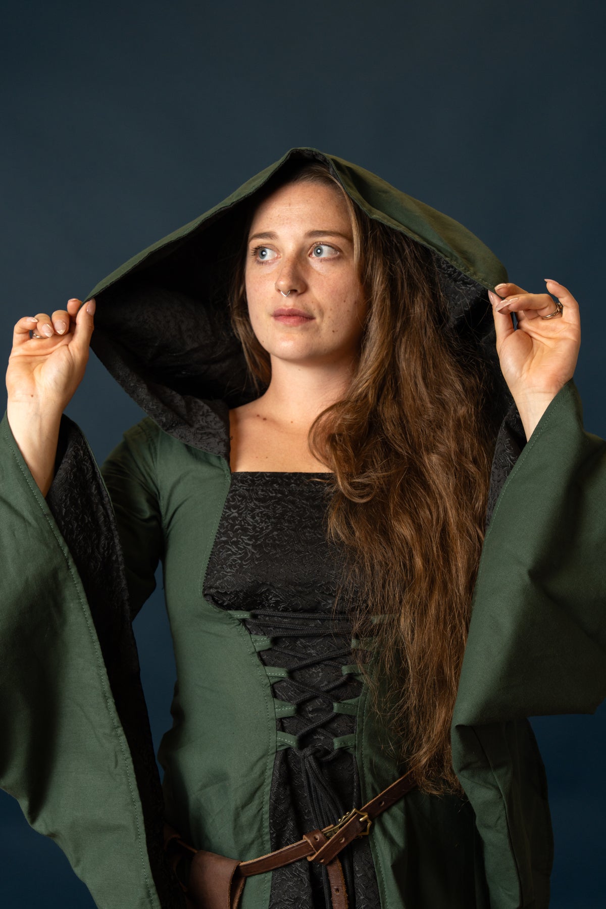 Medieval dress Ophelia, green-black