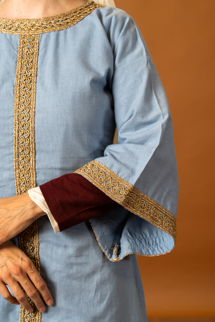 Overtunic (dalmatica / guarnacca) Matilde, cotton-linen mix, blue