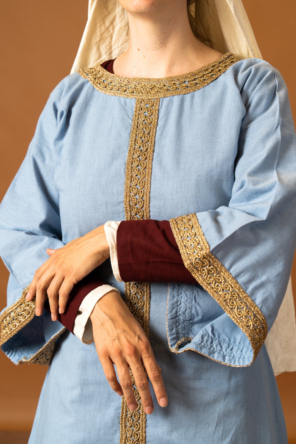 Overtunic (dalmatica / guarnacca) Matilde, cotton-linen mix, blue