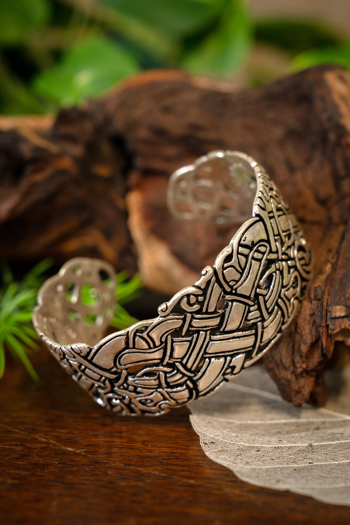 Celtic bracelet with Ancient Irish motifs, silvered bronze