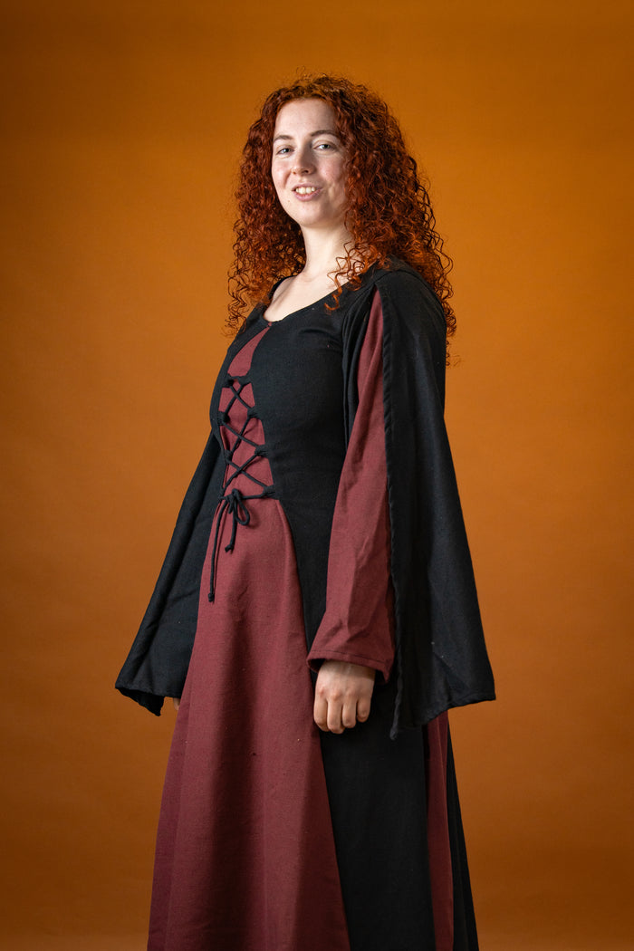Medieval dress Jasione, black/burgundy