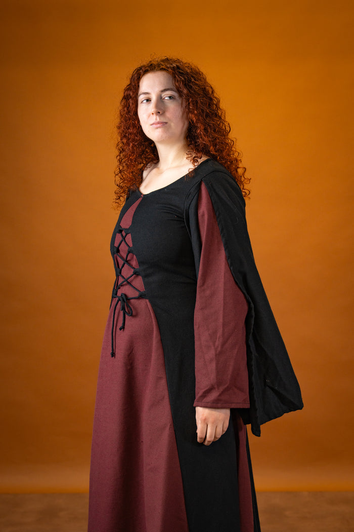 Medieval dress Jasione, black/burgundy