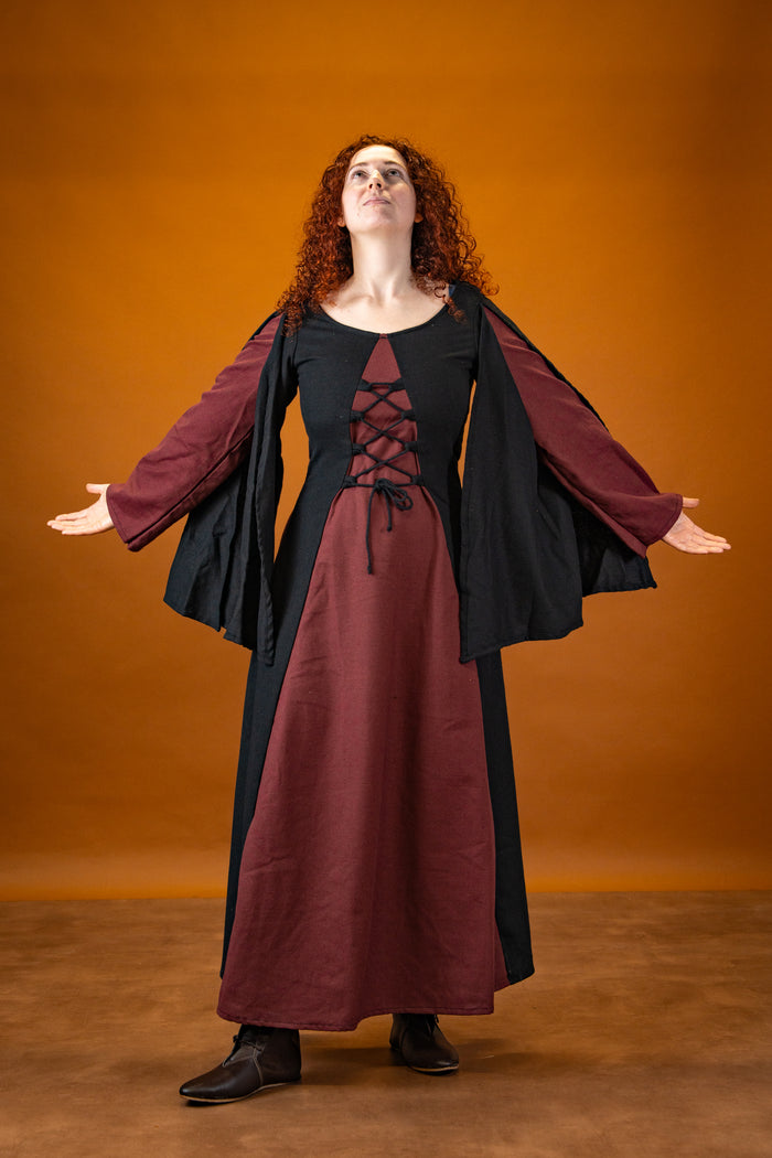 Medieval dress Jasione, black/burgundy