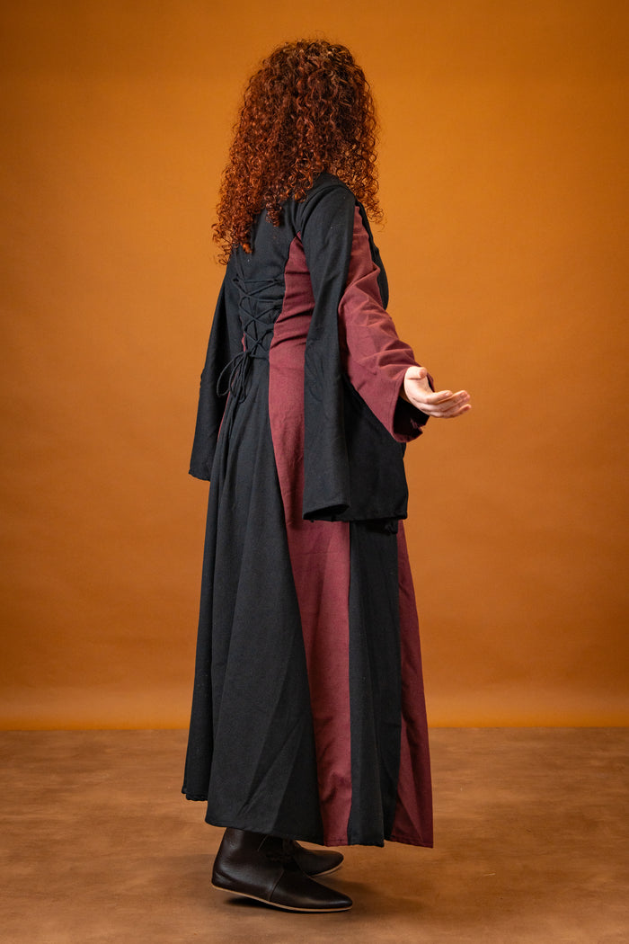 Medieval dress Jasione, black/burgundy