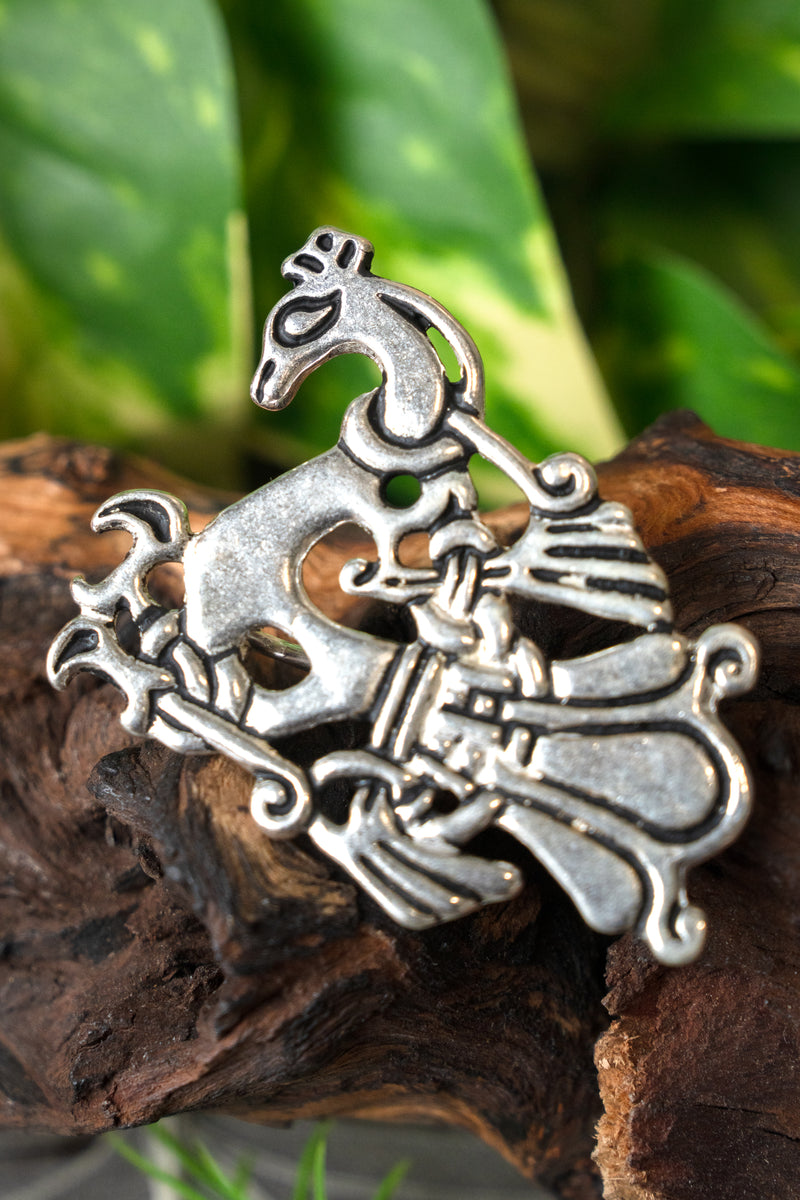 Broche vikingo de pavo real, bronce plateado