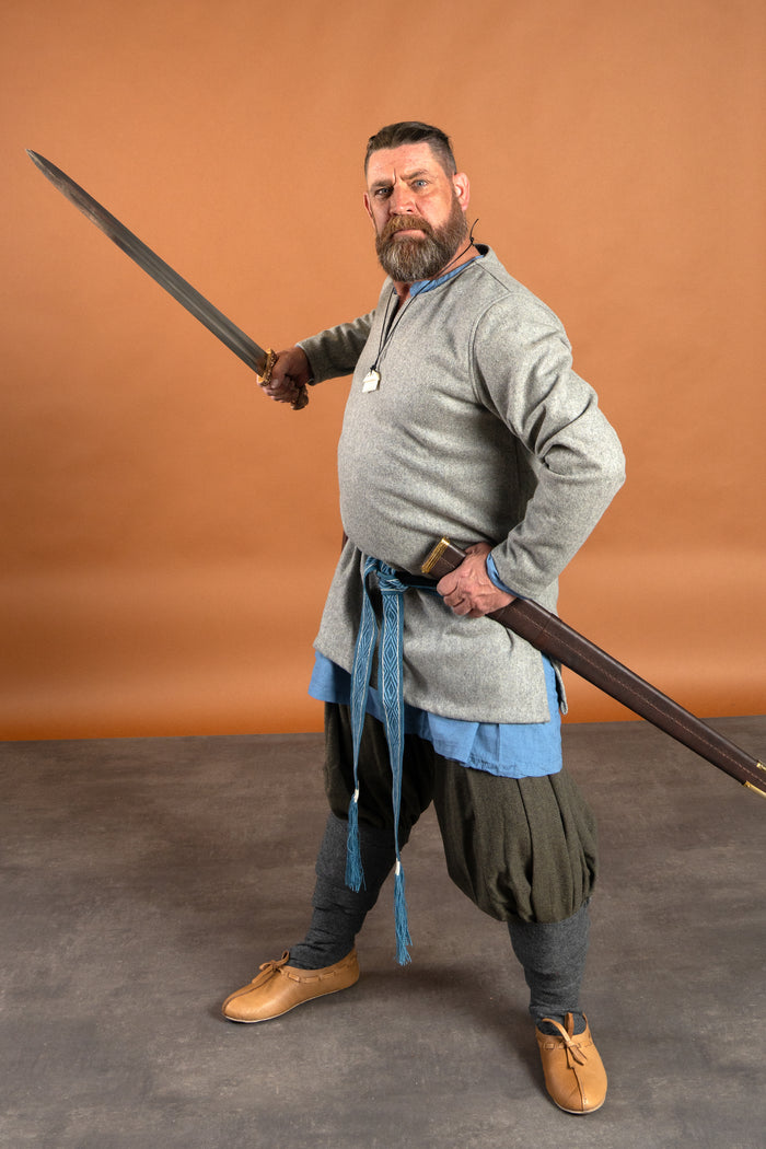 Rusvik Viking trousers Borys, herringbone pattern, olive/grey, wool mix